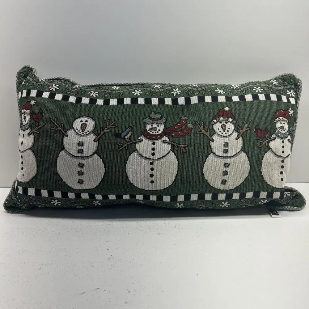 Vintage Riverdale Christmas Snowman Family‎ Tapestry Lumbar Pillow 23X12